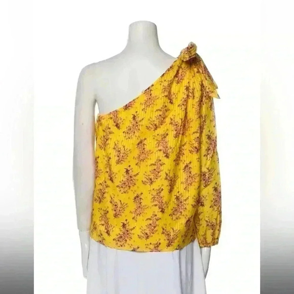 Ulla Johnson One Sleeve Yellow Silk and Cotton Blouse Size 8 - Picture 2 of 6